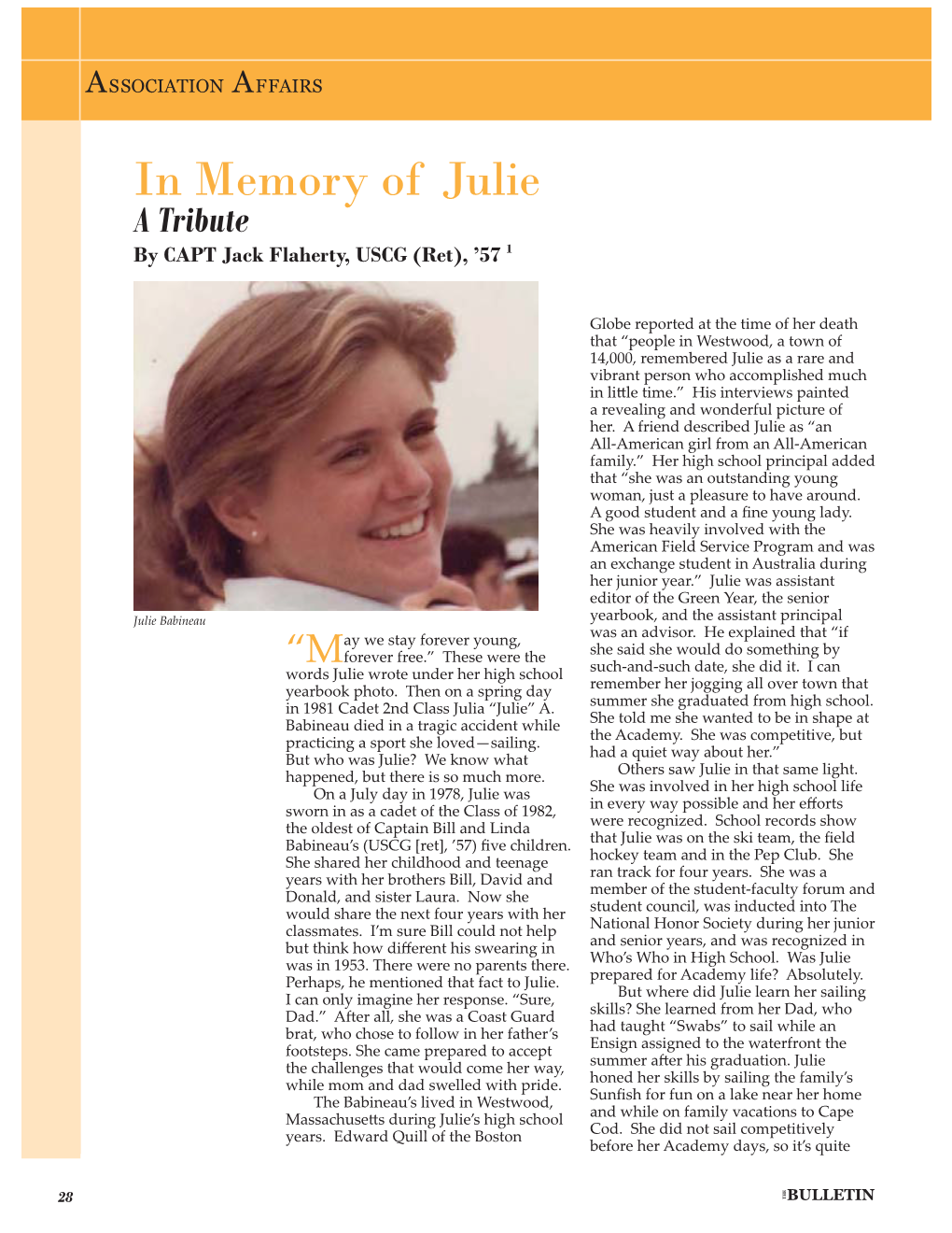 In Memory of Julie a Tribute by CAPT Jack Flaherty, USCG (Ret), ’57 1