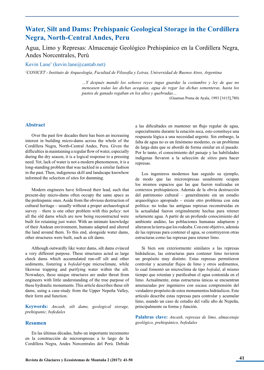 Water, Silt and Dams: Prehispanic Geological Storage in the Cordillera