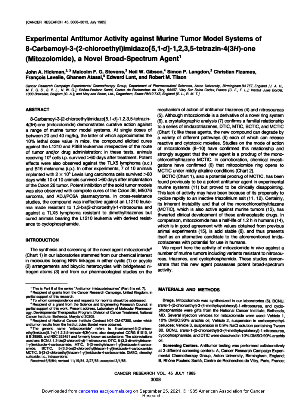Experimental Antitumor Activity Against Murine Tumor Model