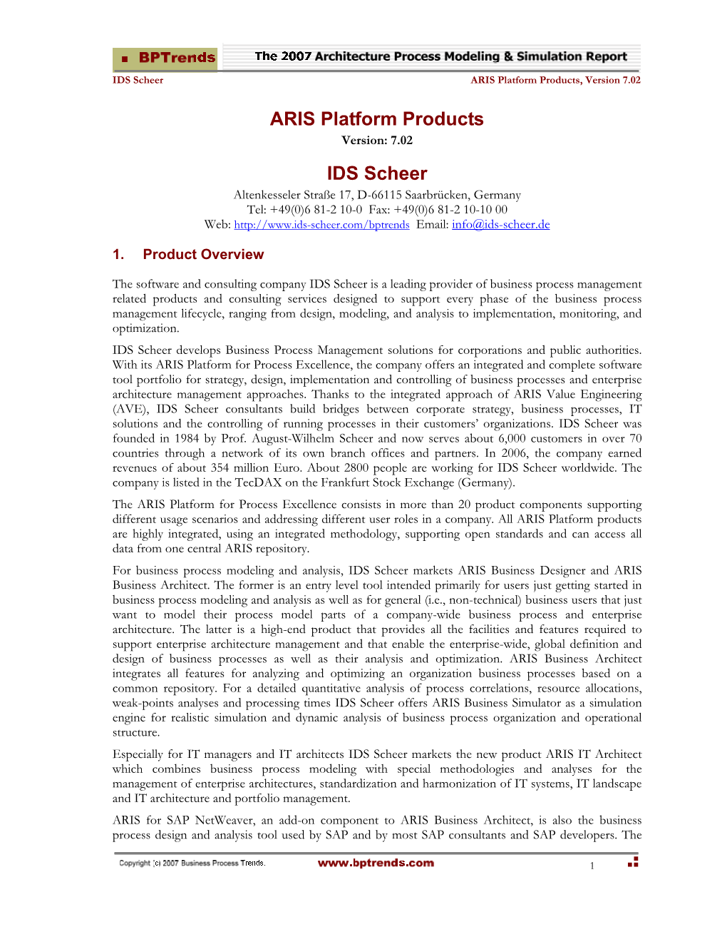 IDS Scheer ARIS Platform Products, Version 7.02