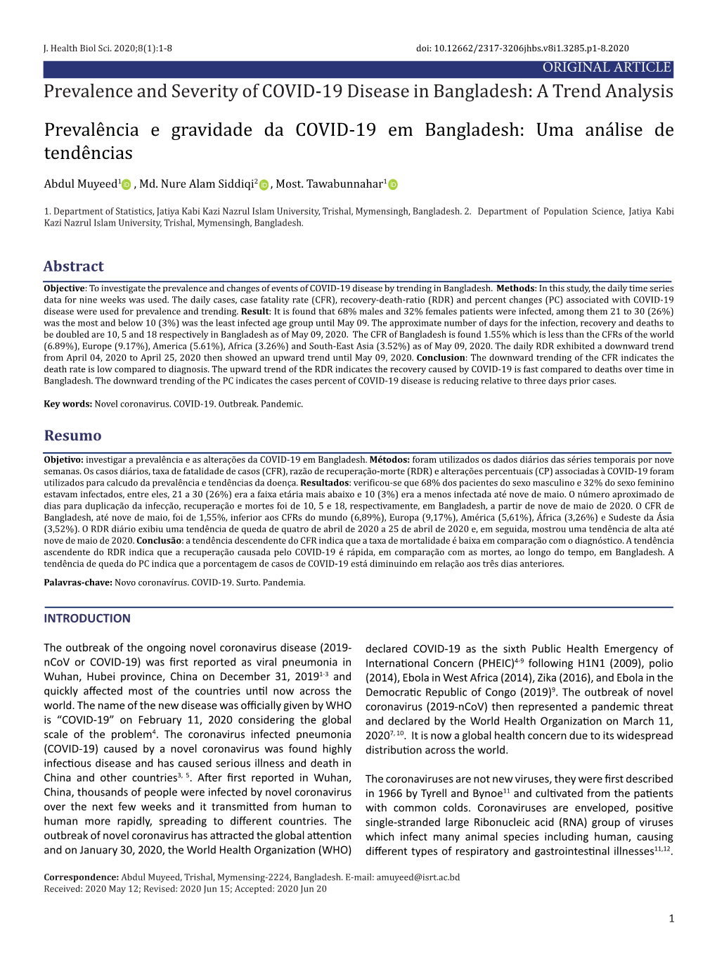 Prevalence and Severity of COVID-19 Disease in Bangladesh: a Trend Analysis