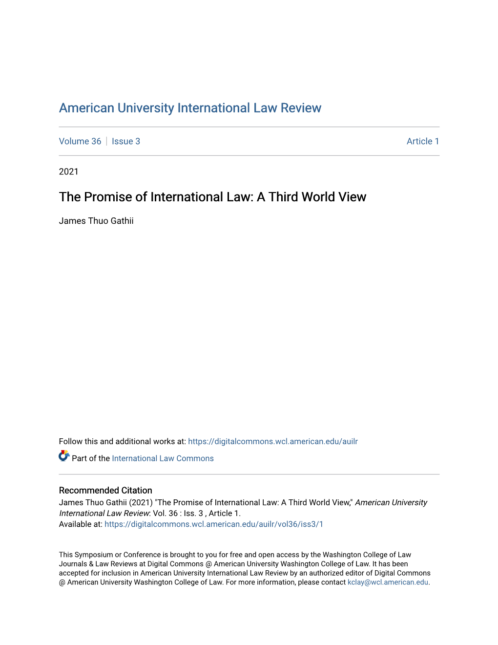 The Promise of International Law: a Third World View