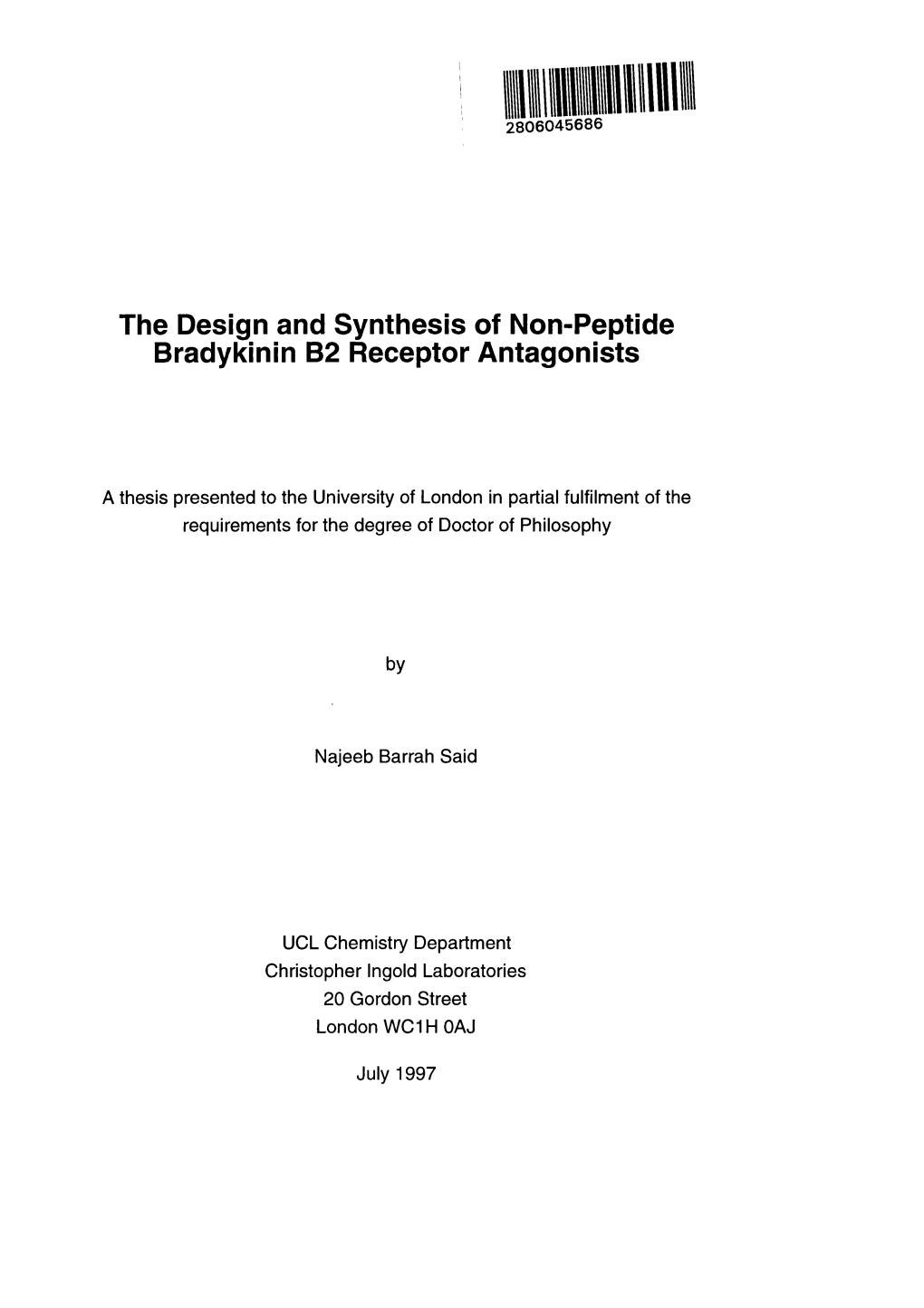 The Design and Synthesis of Non-Peptide Bradykinin B2 Receptor