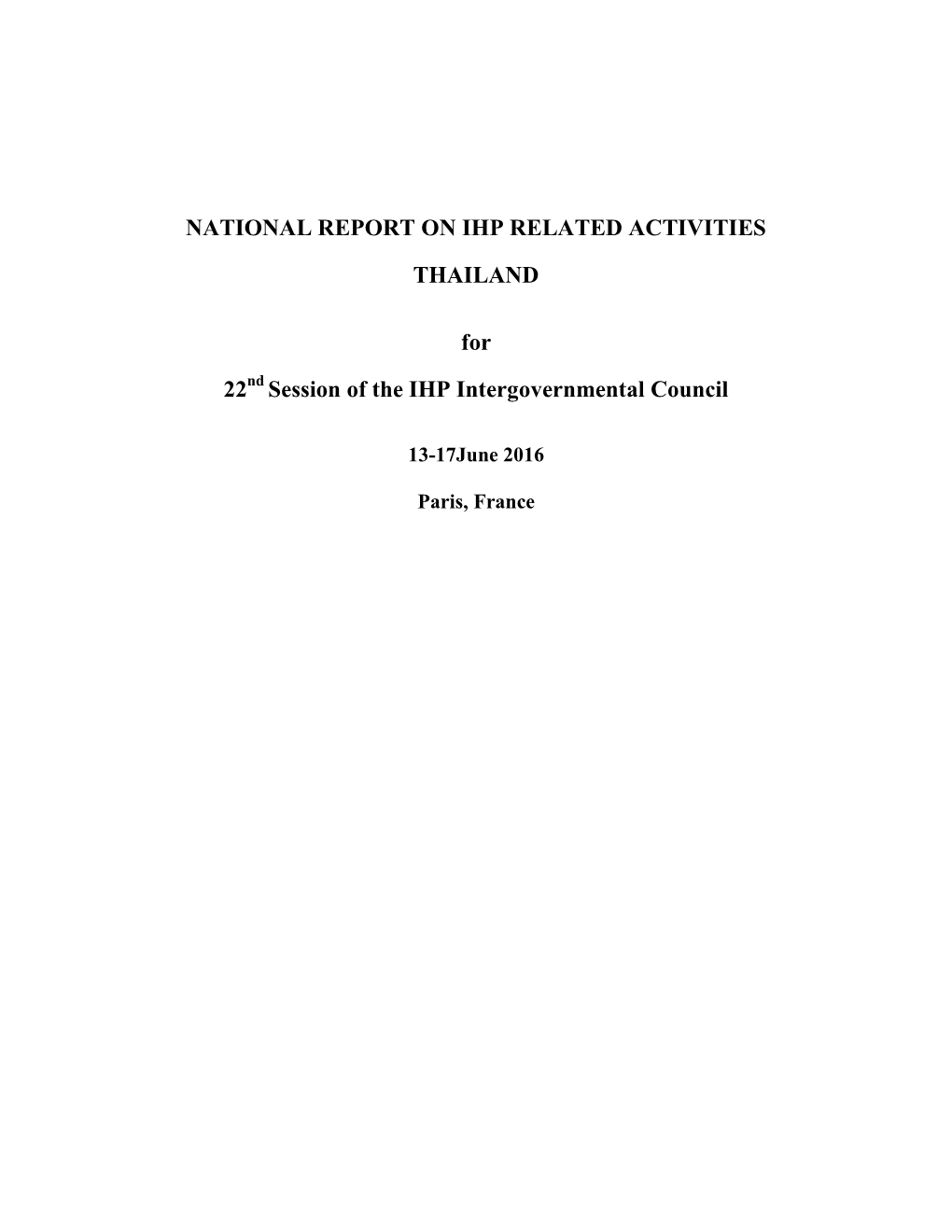 National Report on Ihp Related Activities Thailand