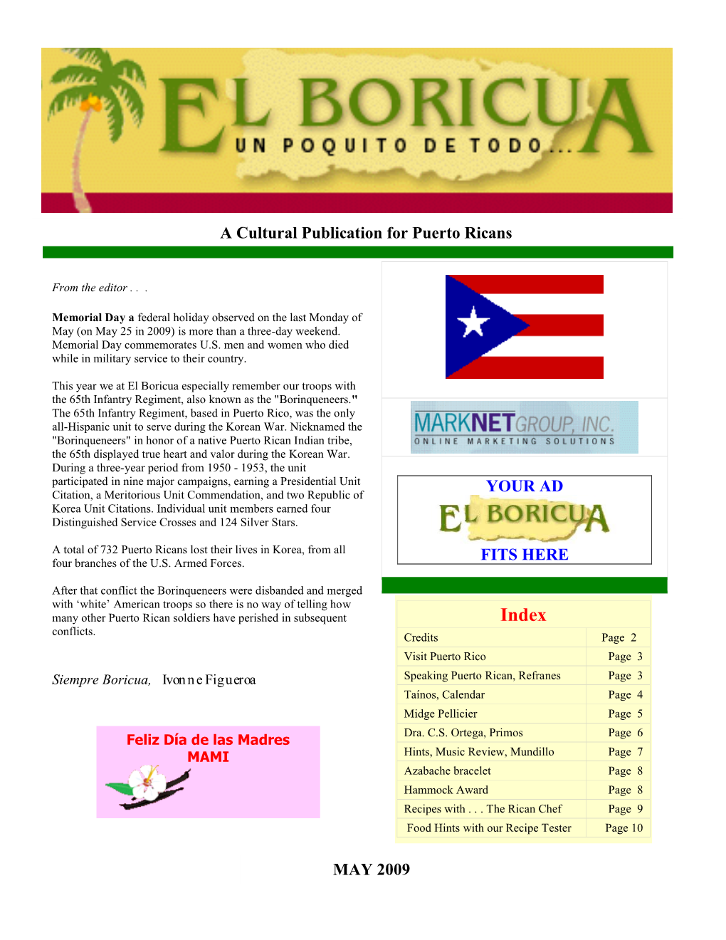 YOUR AD FITS HERE a Cultural Publication for Puerto Ricans MAY