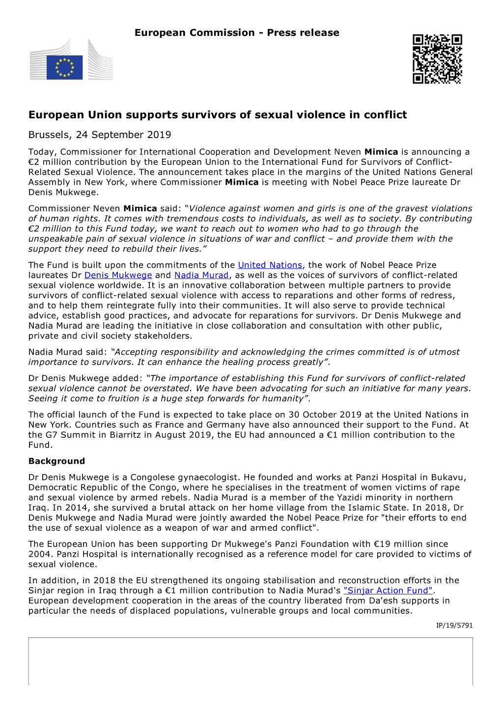 European Union Supports Survivors of Sexual Violence in Conflict