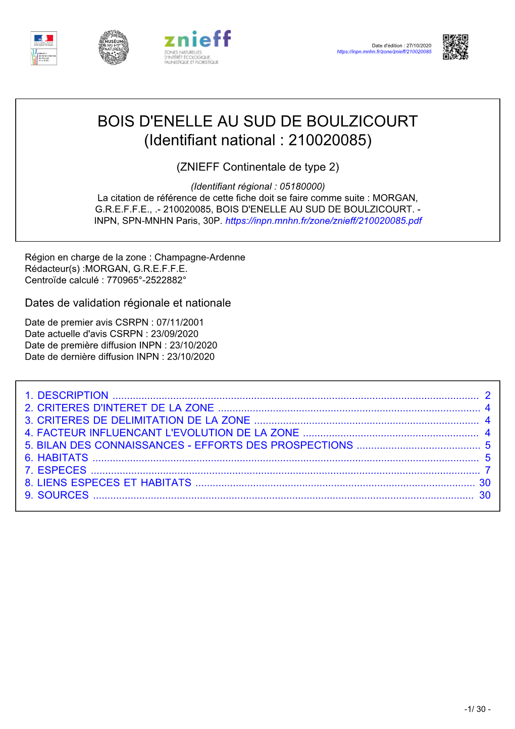 BOIS D'enelle AU SUD DE BOULZICOURT (Identifiant National : 210020085)