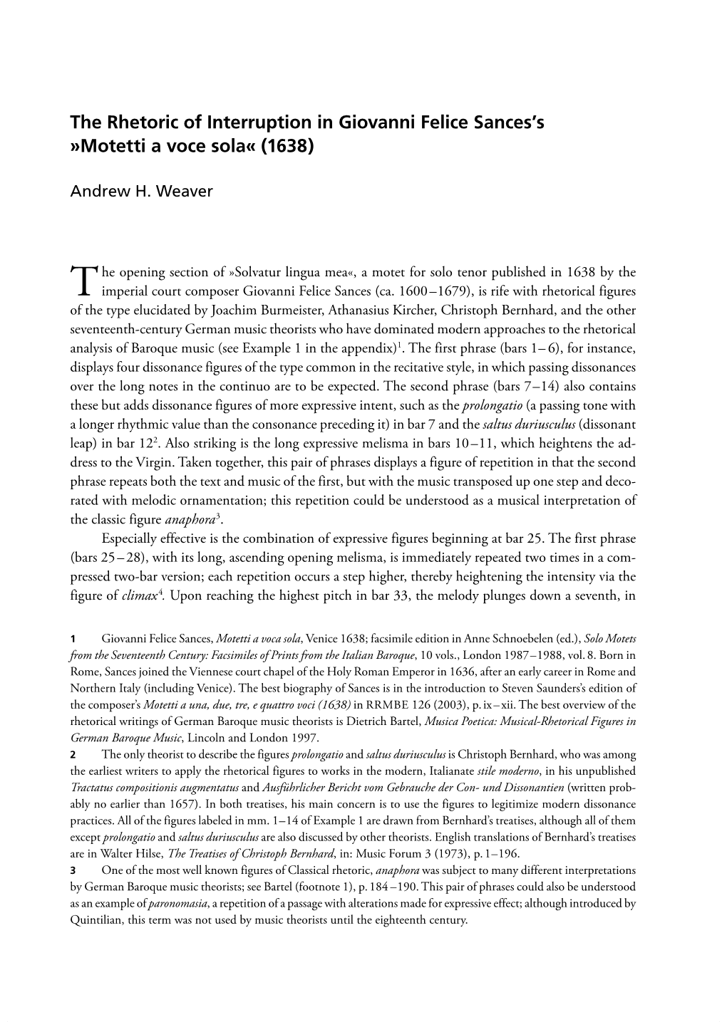 The Rhetoric of Interruption in Giovanni Felice Sances’S »Motetti a Voce Sola« (1638)