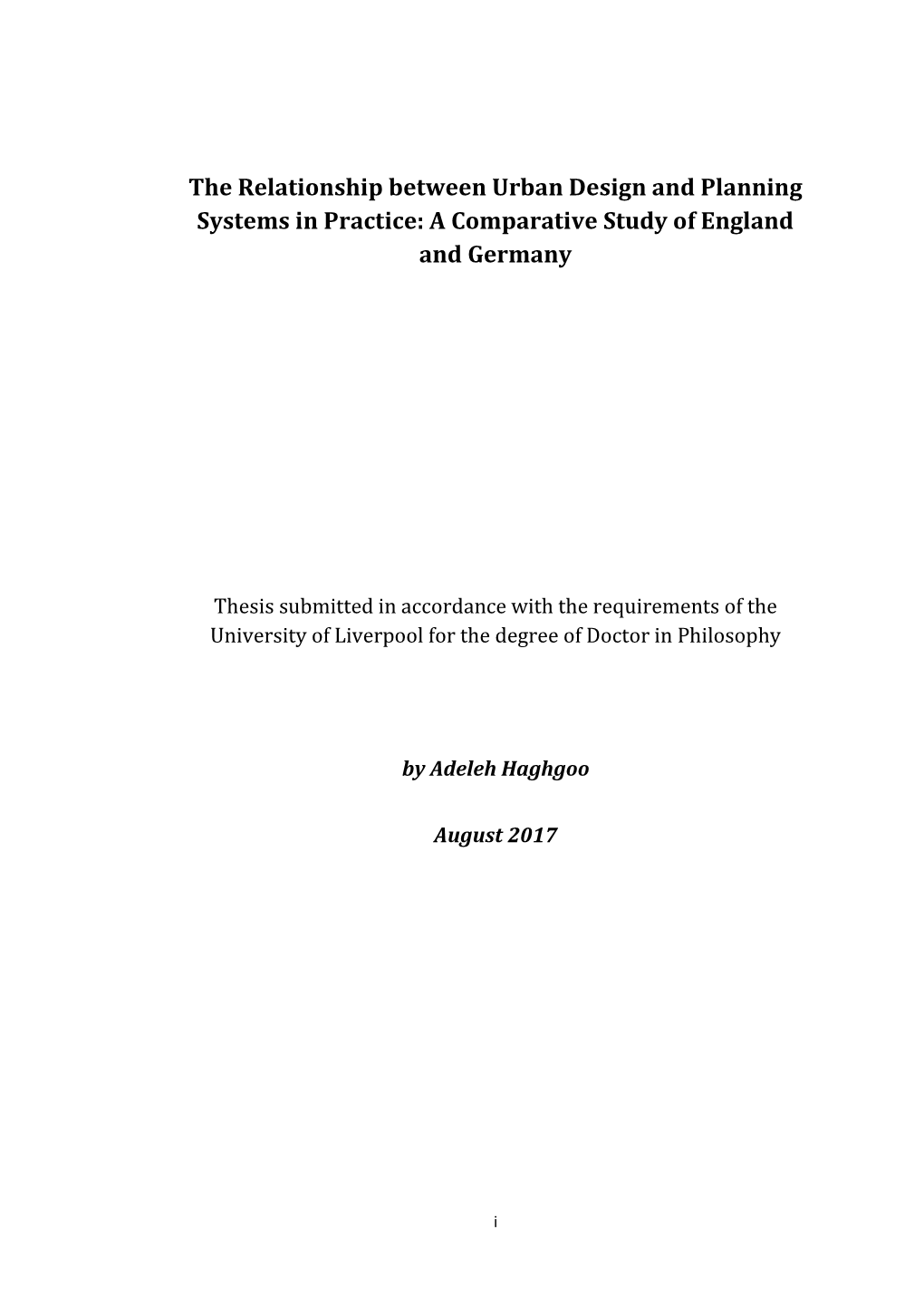 The Relationship Between Urban Design and Planning Systems in Practice: a Comparative Study of England and Germany