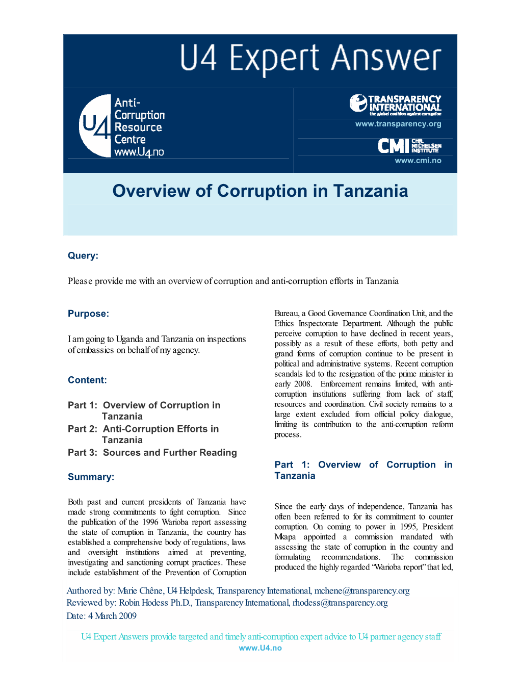 Overview of Corruption in Tanzania