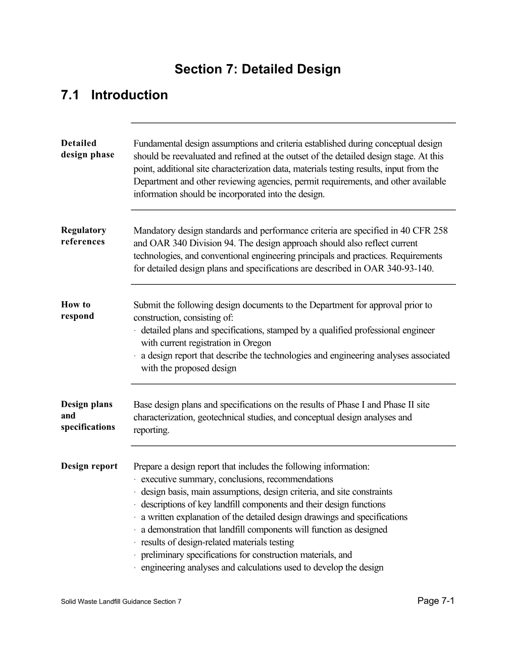 Solid Waste Landfill Guidance. Section 7: Detailed Design