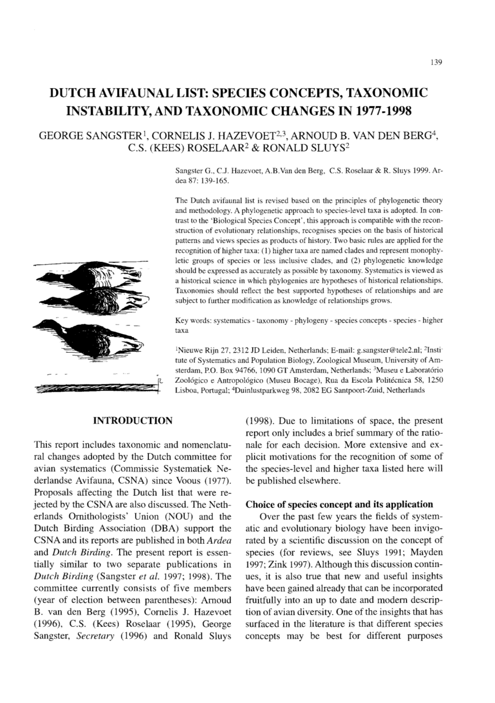 Dutch Avifaunal List: Species Concepts, Taxonomic Instability, and Taxonomic Changes in 1977-1998