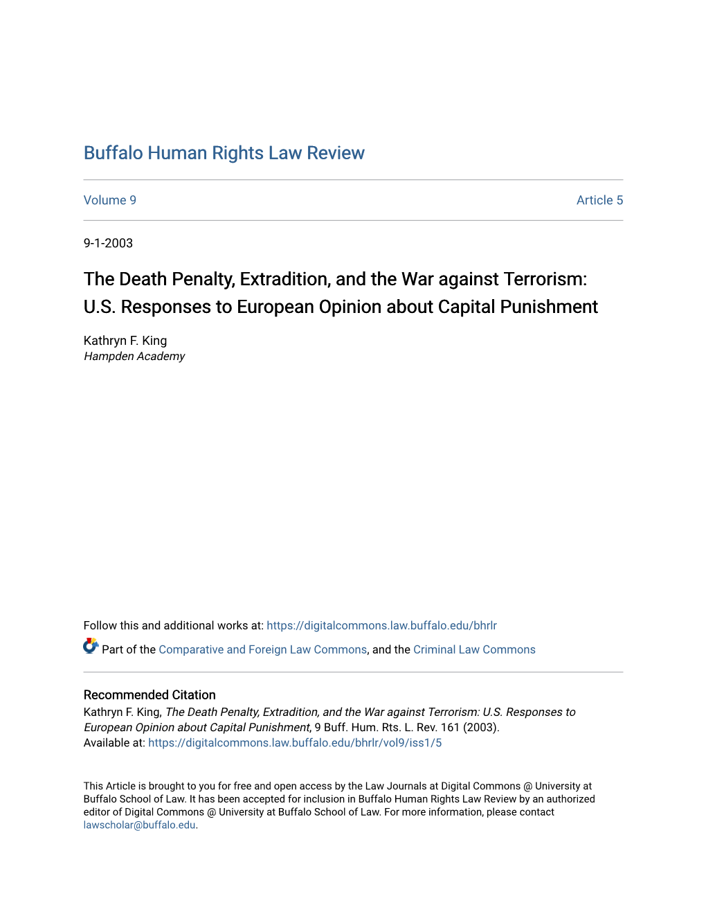 The Death Penalty, Extradition, and the War Against Terrorism: U.S. Responses to European Opinion About Capital Punishment