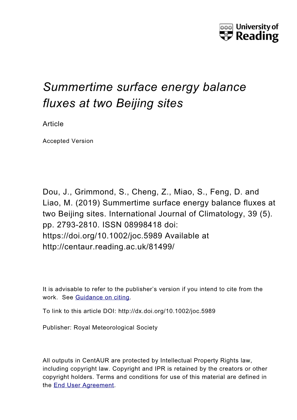 Summertime Surface Energy Balance Fluxes at Two Beijing Sites