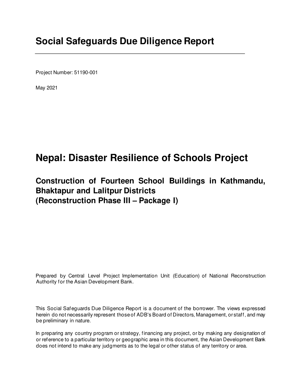 Nepal: Disaster Resilience of Schools Project