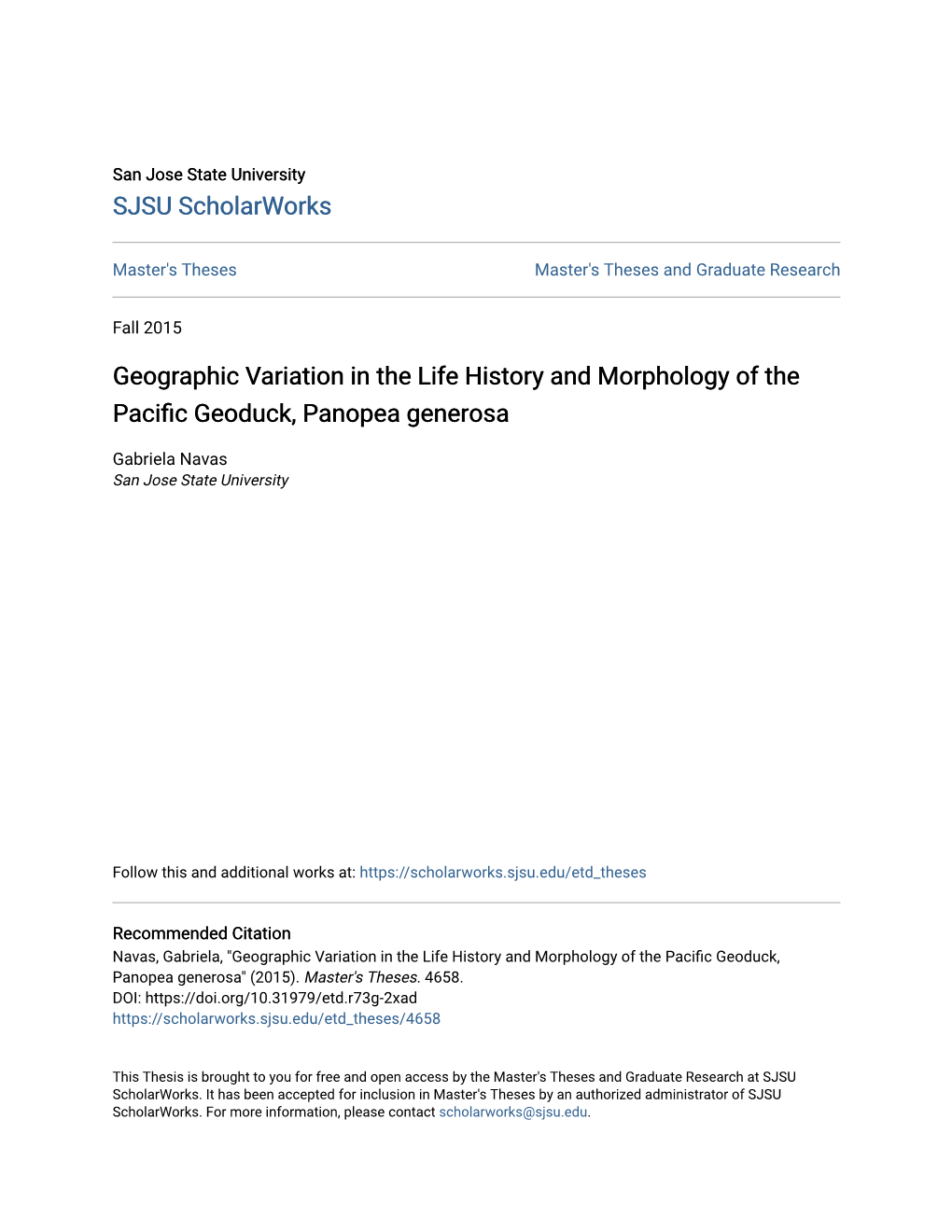 Geographic Variation in the Life History and Morphology of the Pacific Geoduck, Anopeap Generosa