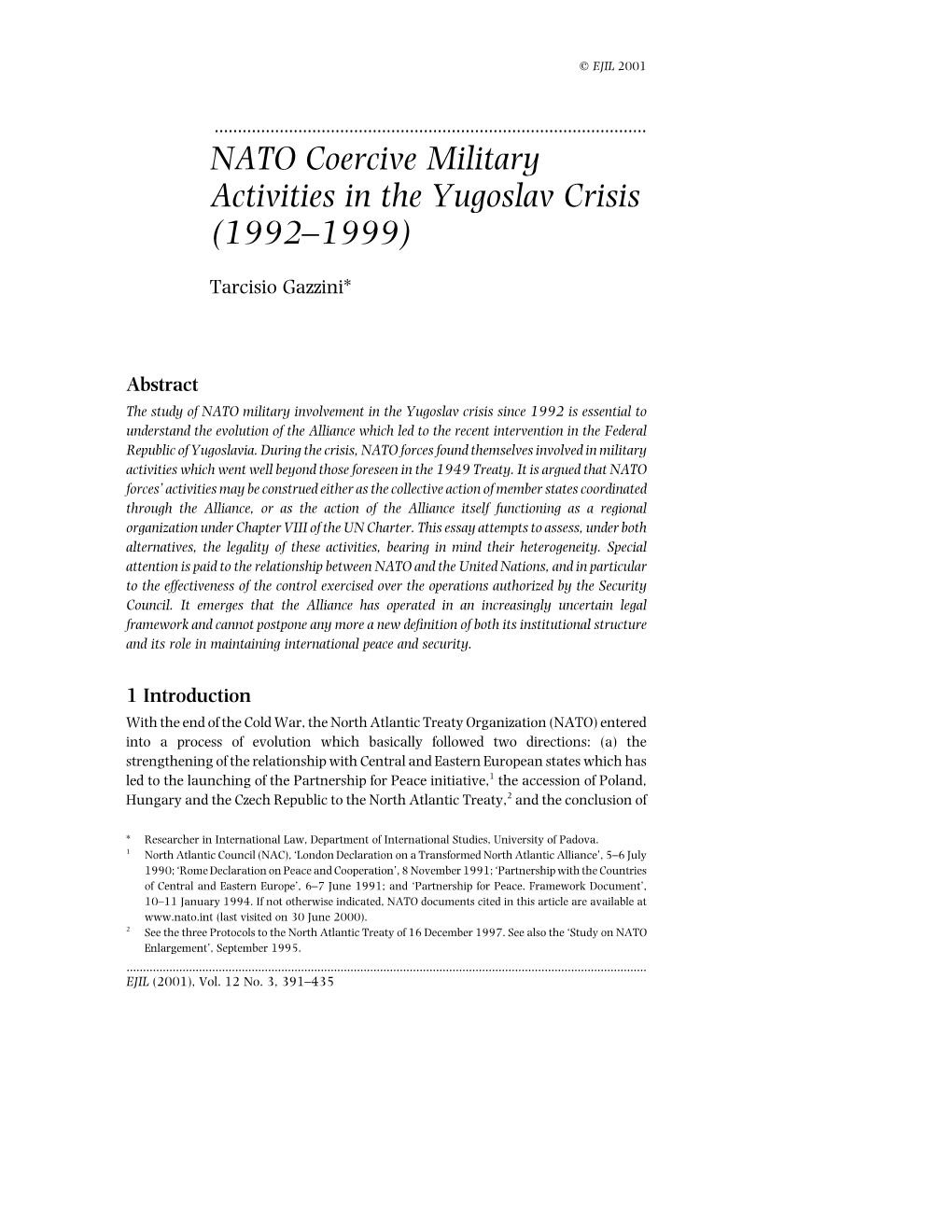 NATO Coercive Military Activities in the Yugoslav Crisis (1992–1999)