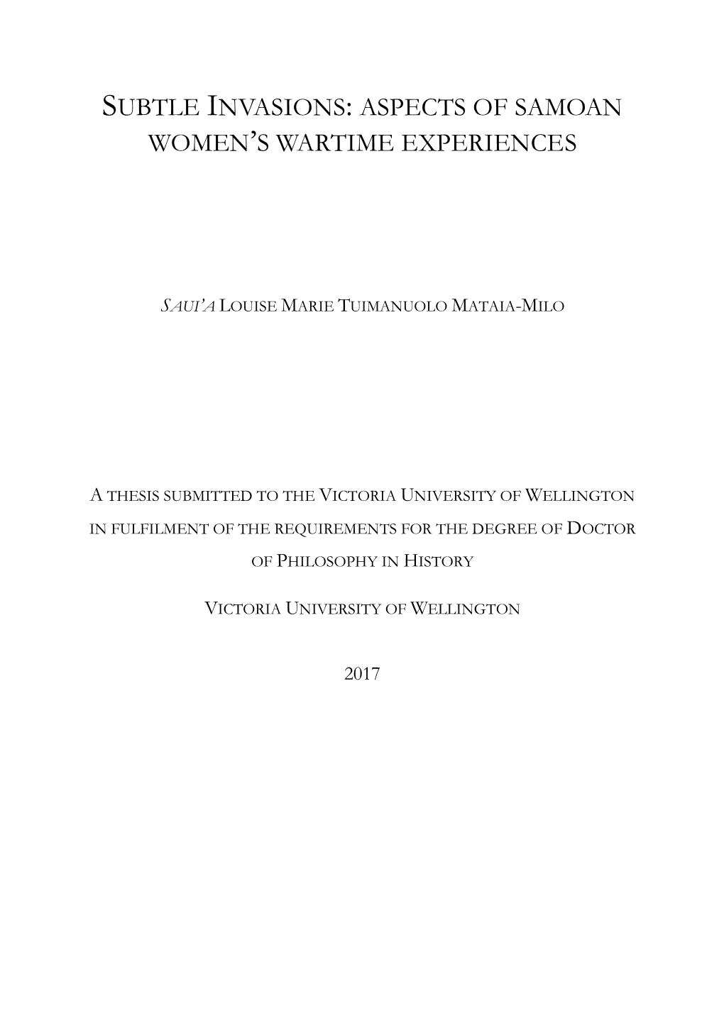 Aspects of Samoan Women's Wartime Experiences