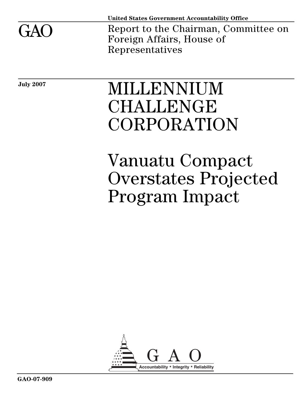 Vanuatu Compact Overstates Projected Program Impact