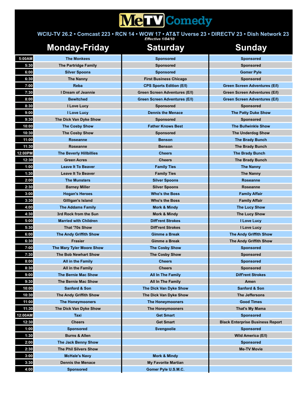 Metv Schedule 010410