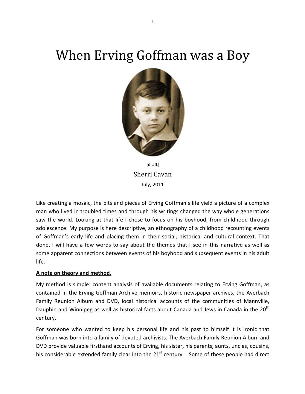 When Erving Goffman Was a Boy