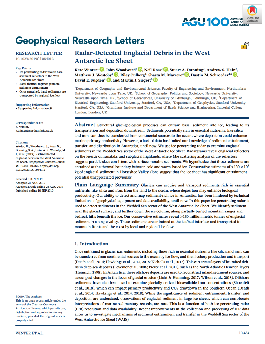 Radar‐Detected Englacial Debris in the West Antarctic Ice Sheet