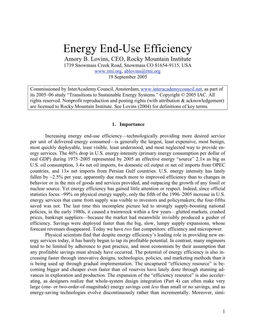 Energy End-Use Efficiency Amory B