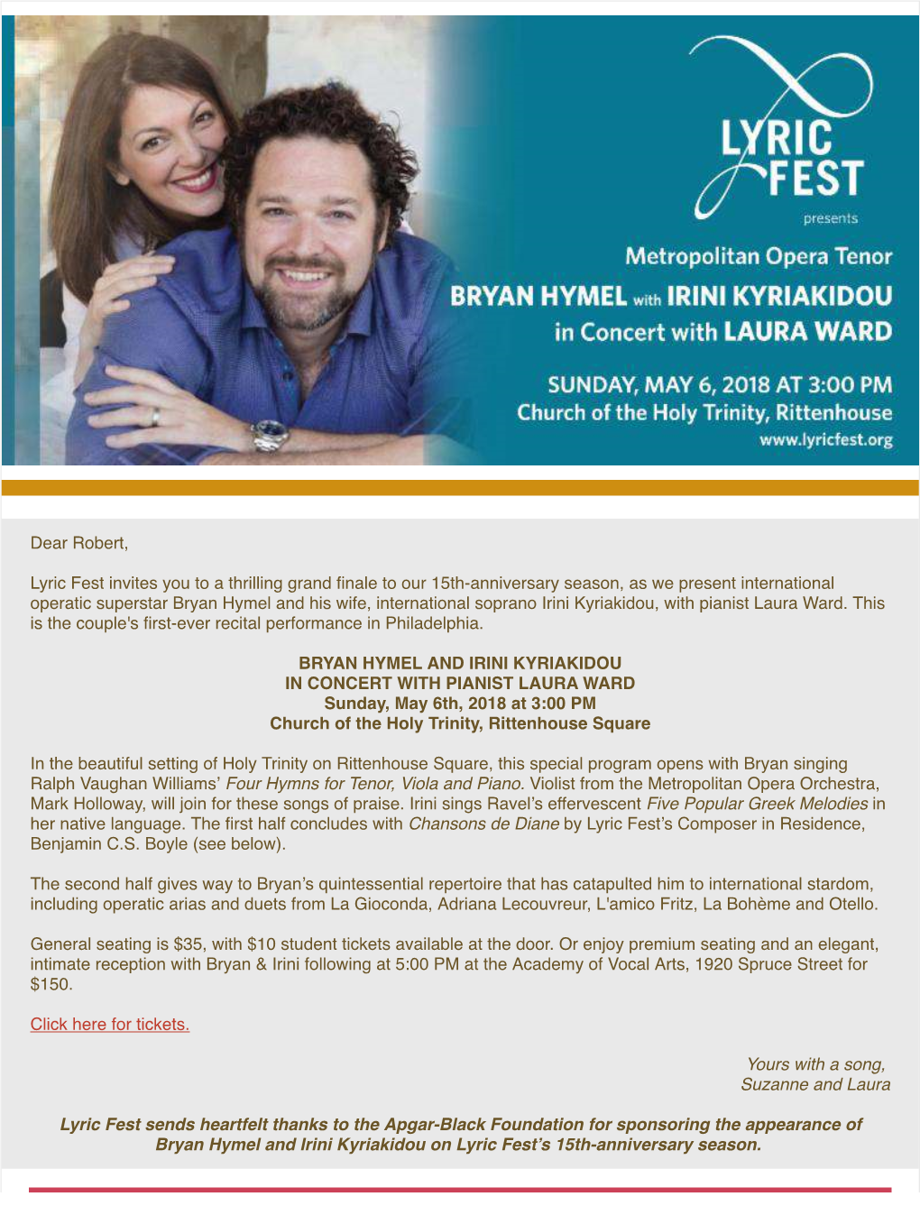 Upcoming Concert with Bryan Hymel Irini Kyriakidou Laura Ward And