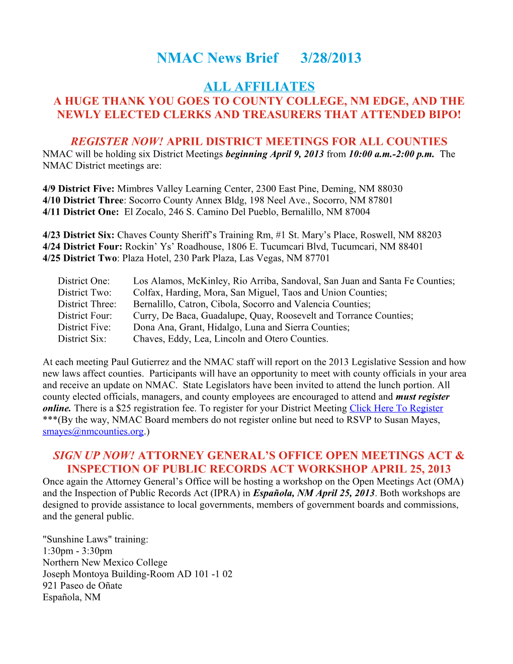 NMAC News Brief 3/28/2013