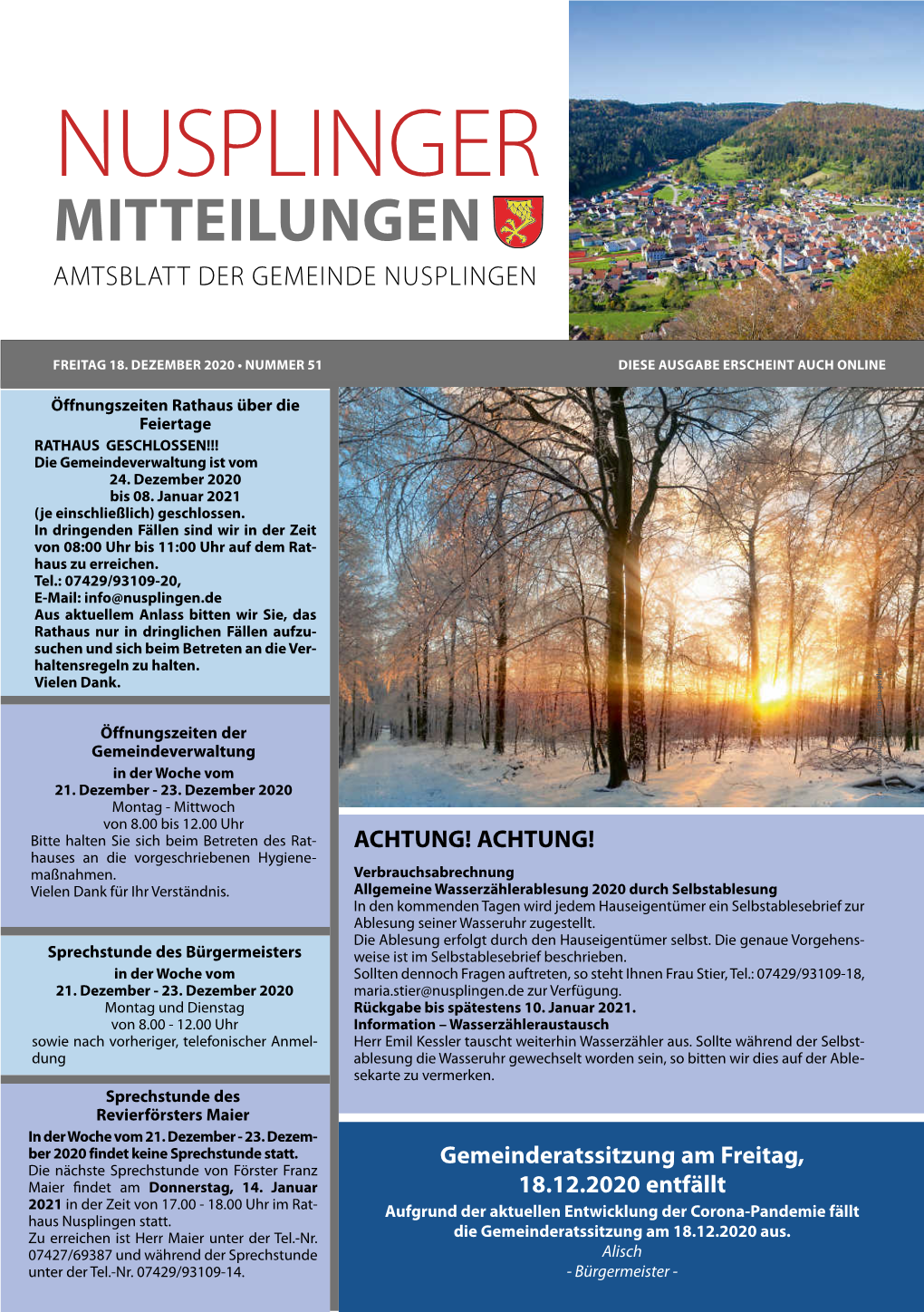 Veranstaltungskalender 2021 Der Gemeinde Nusplingen