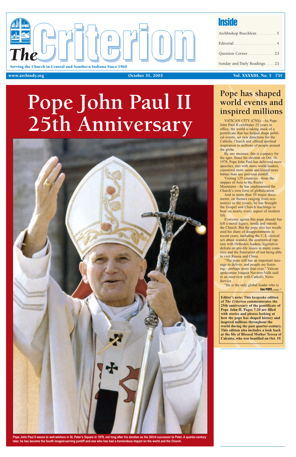 Pope John Paul II 25Th Anniversary