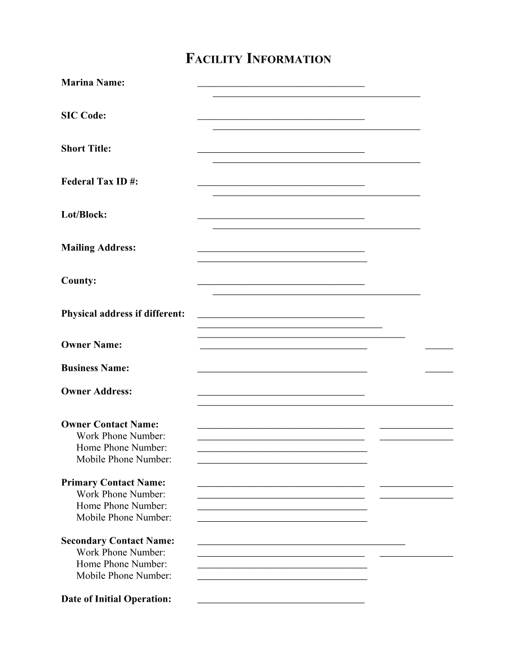 Facility Information s1