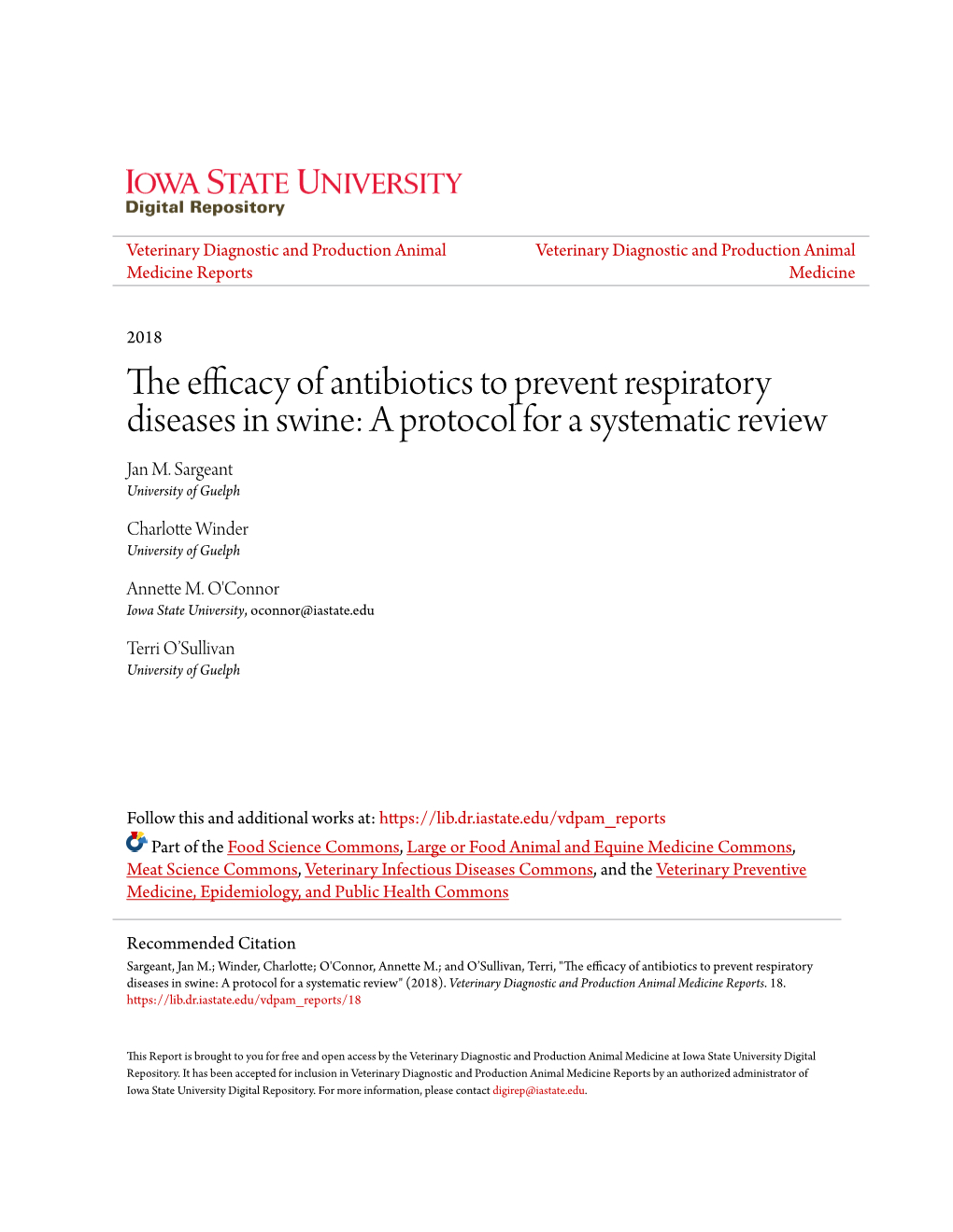 The Efficacy of Antibiotics to Prevent Respiratory Diseases in Swine: a Protocol for a Systematic Review Jan M