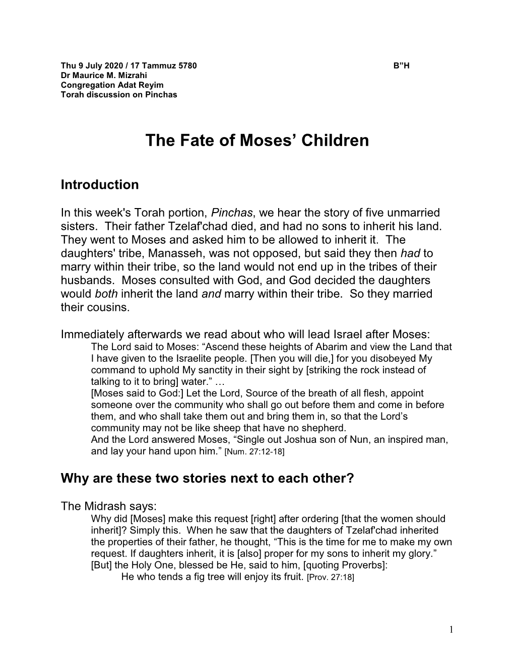 The Fate of Moses' Children