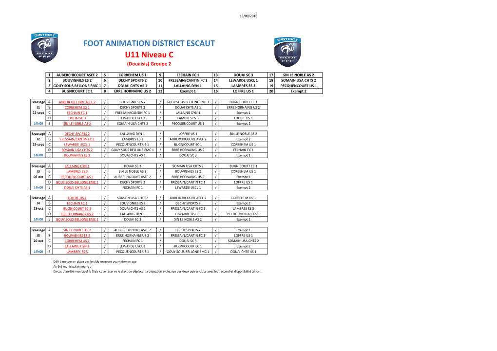 FOOT ANIMATION DISTRICT ESCAUT U11 Niveau C (Douaisis) Groupe 2