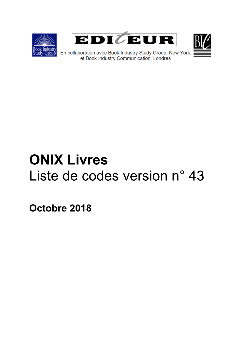 ONIX Livres Liste De Codes Version N° 43