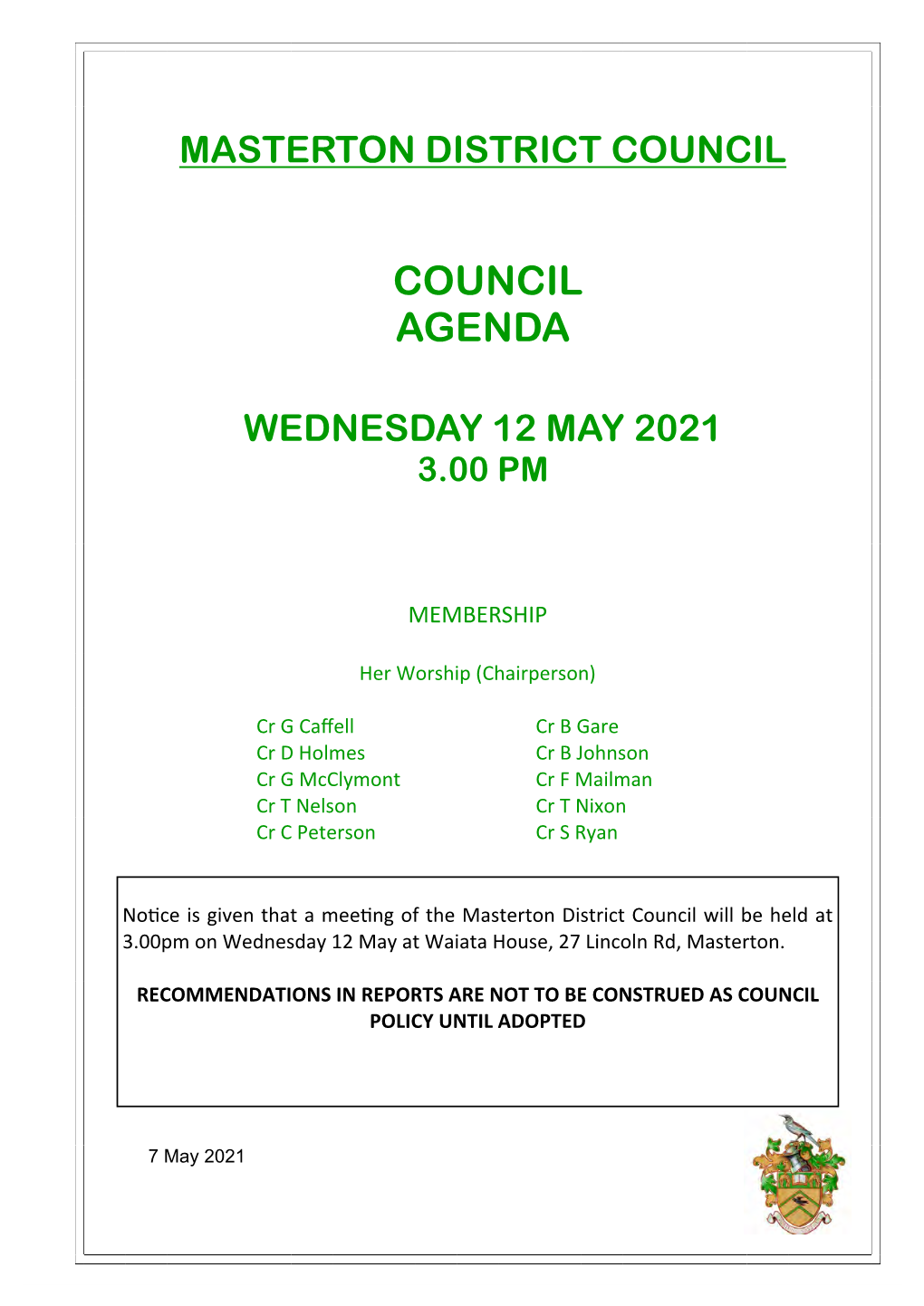 AGENDA Council 2021-05-12