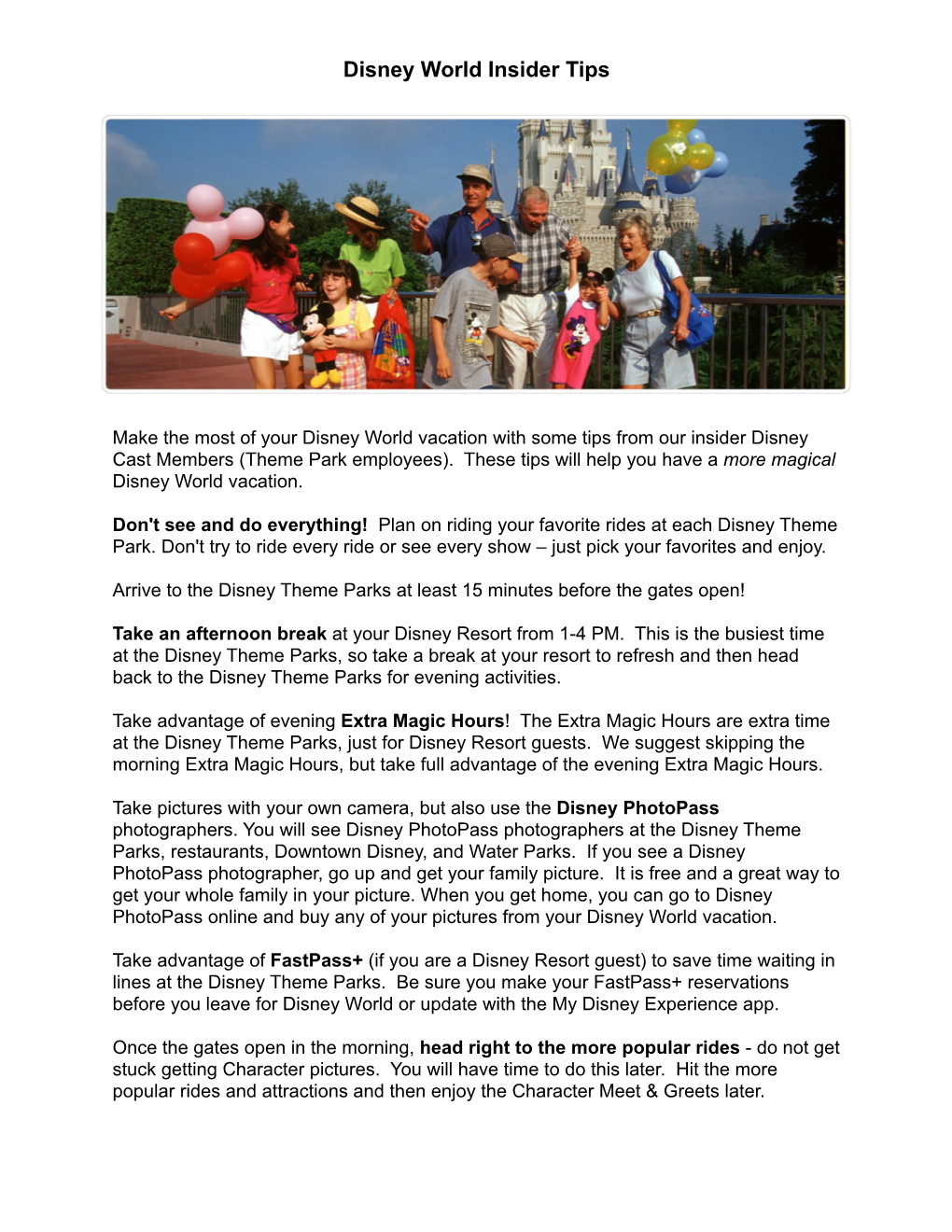 Disney World Insider Tips