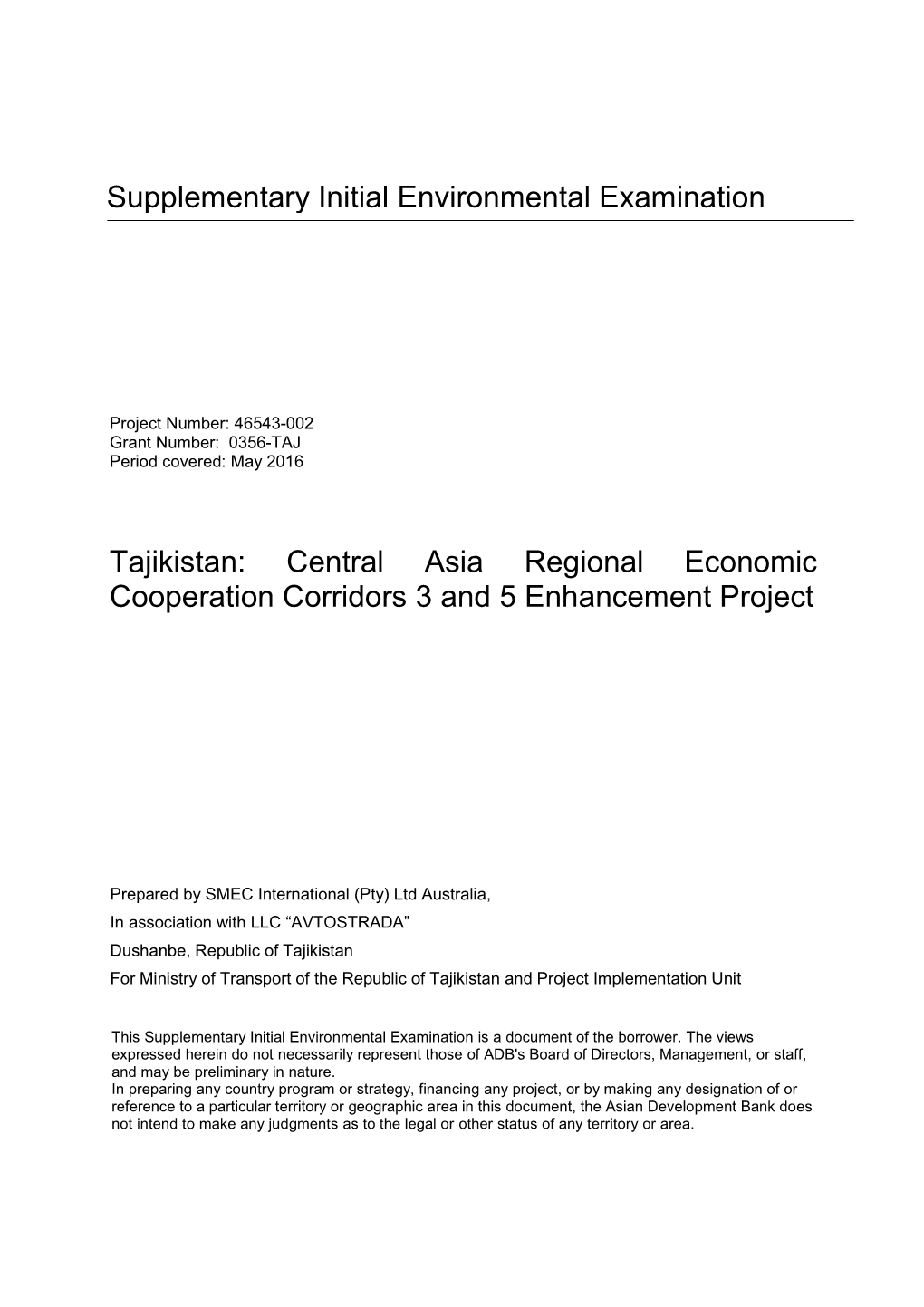 Central Asia Regional Economic Cooperation Corridors 3 and 5 Enhancement Project