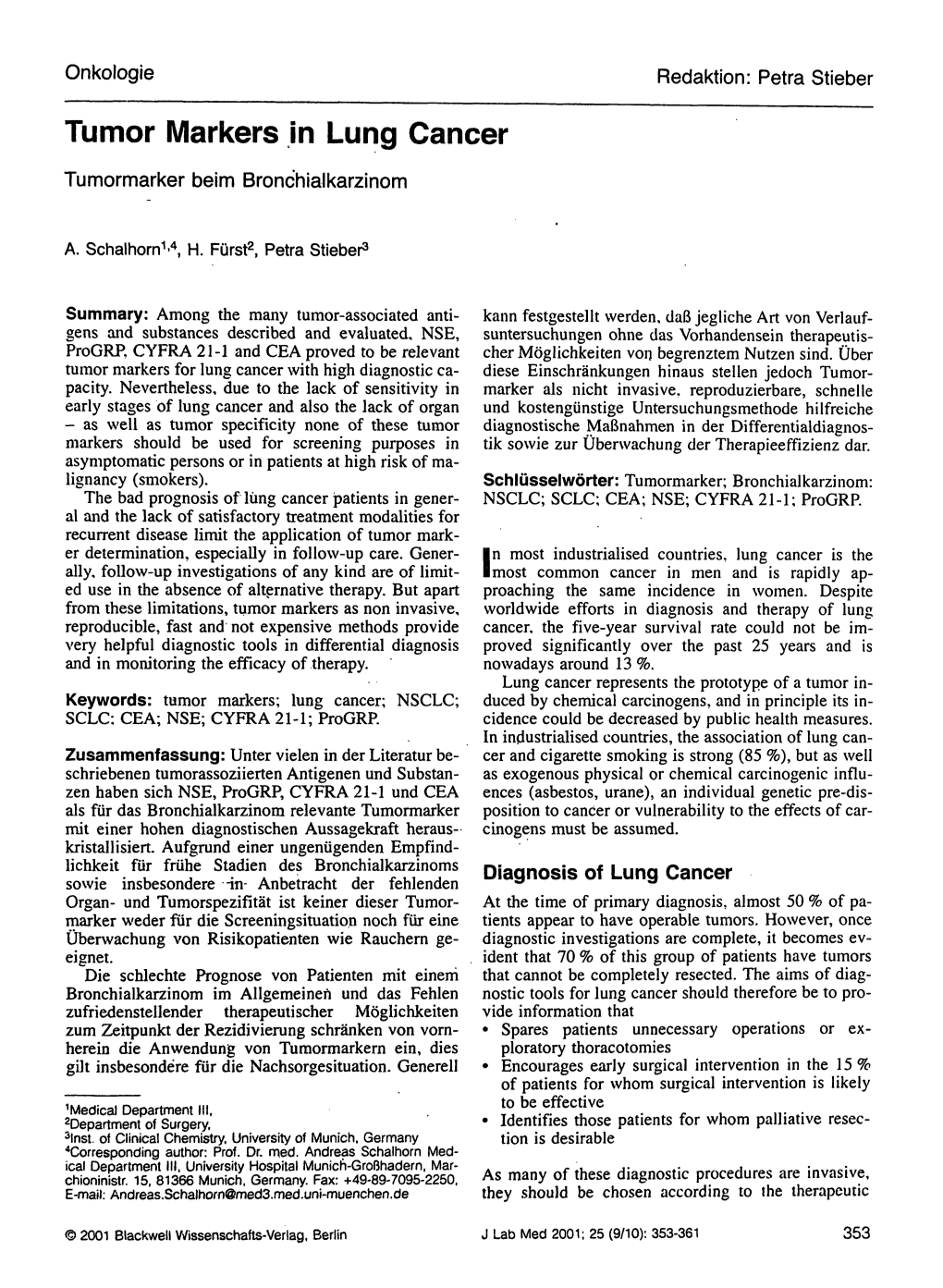 Tumor Markers in Lung Cancer