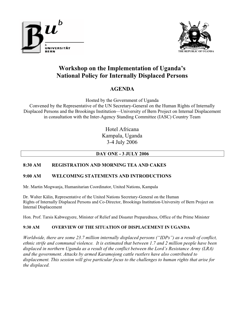 Workshop on the Implementation of Uganda's National Policy For