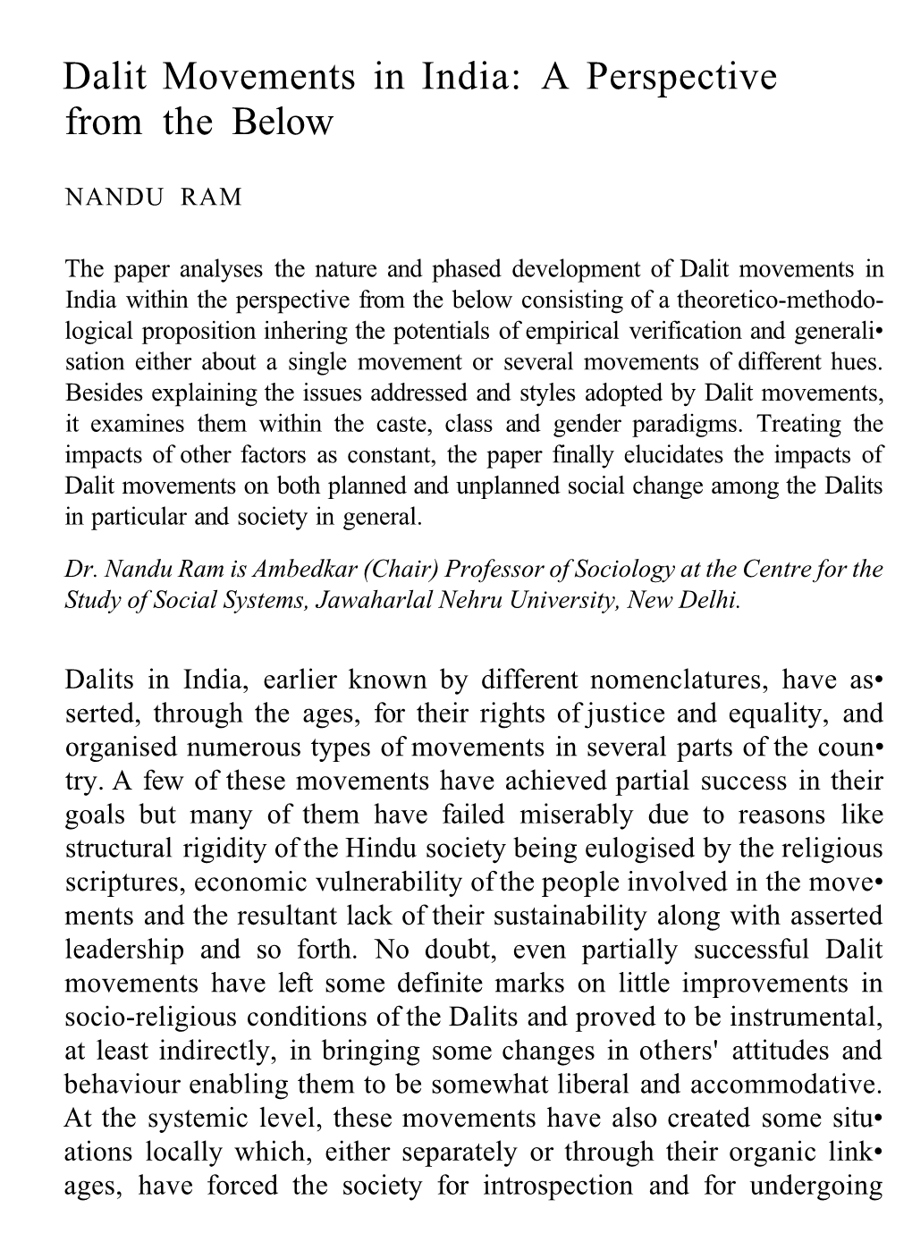 Dalit Movements in India: a Perspective from the Below