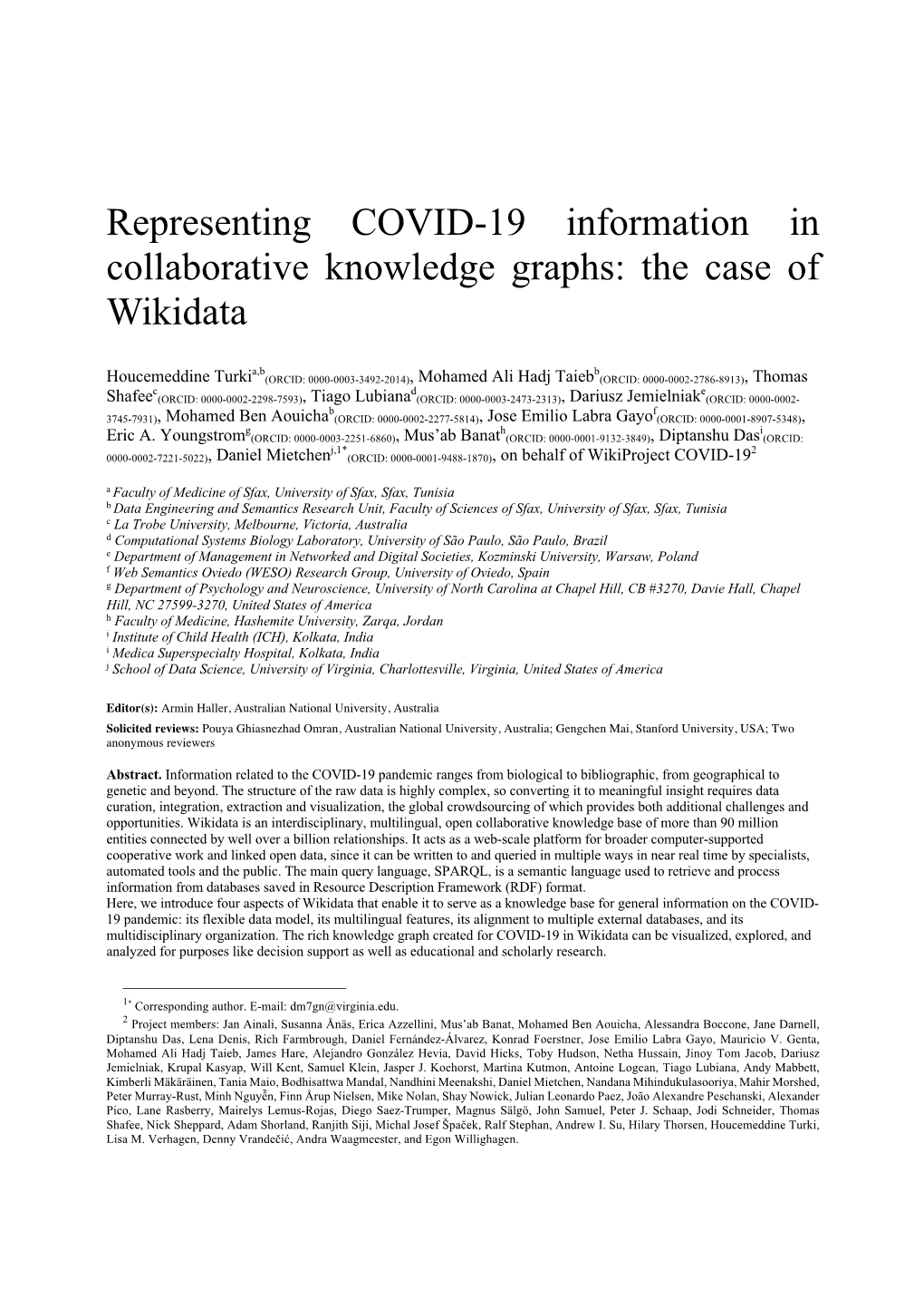 Representing COVID-19 Information in Collaborative Knowledge Graphs: the Case Of