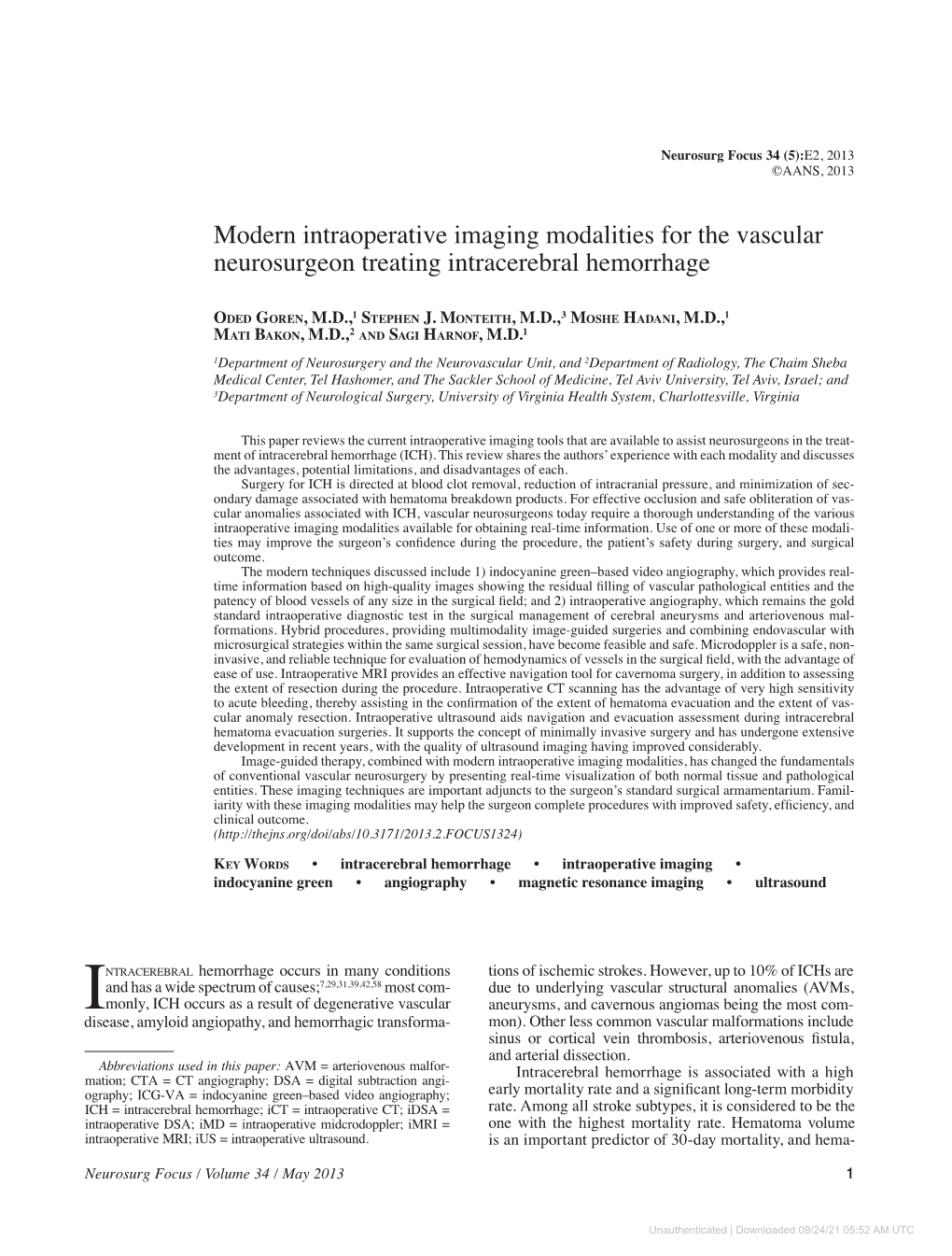 Modern Intraoperative Imaging Modalities for the Vascular Neurosurgeon Treating Intracerebral Hemorrhage