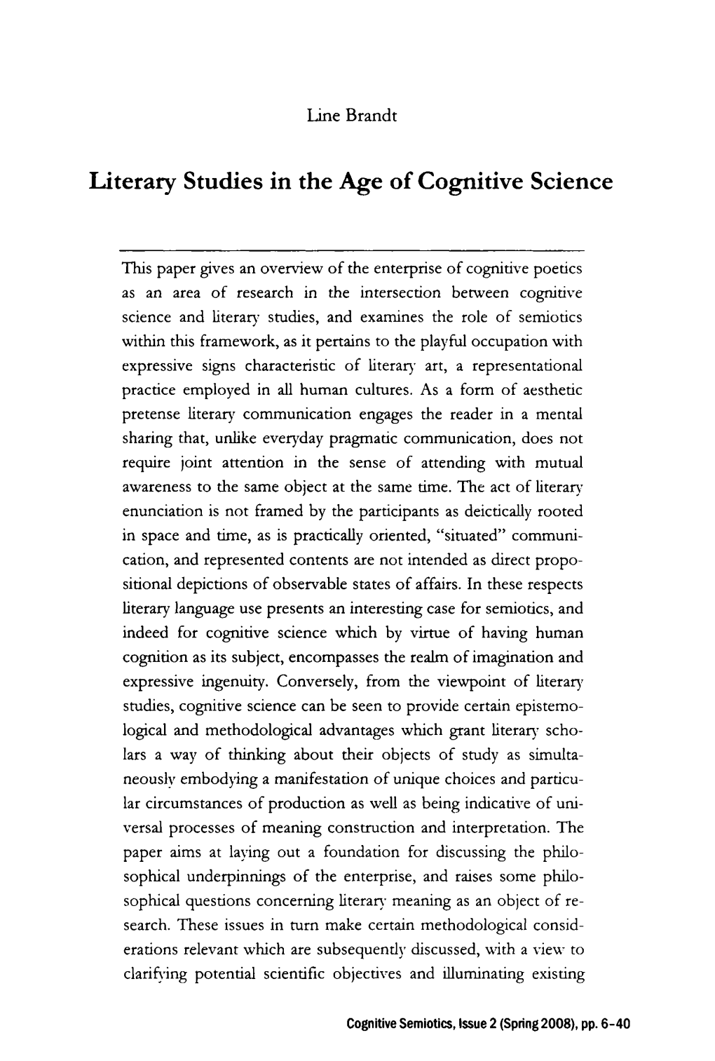 Literary Studies in the Age of Cognitive Science