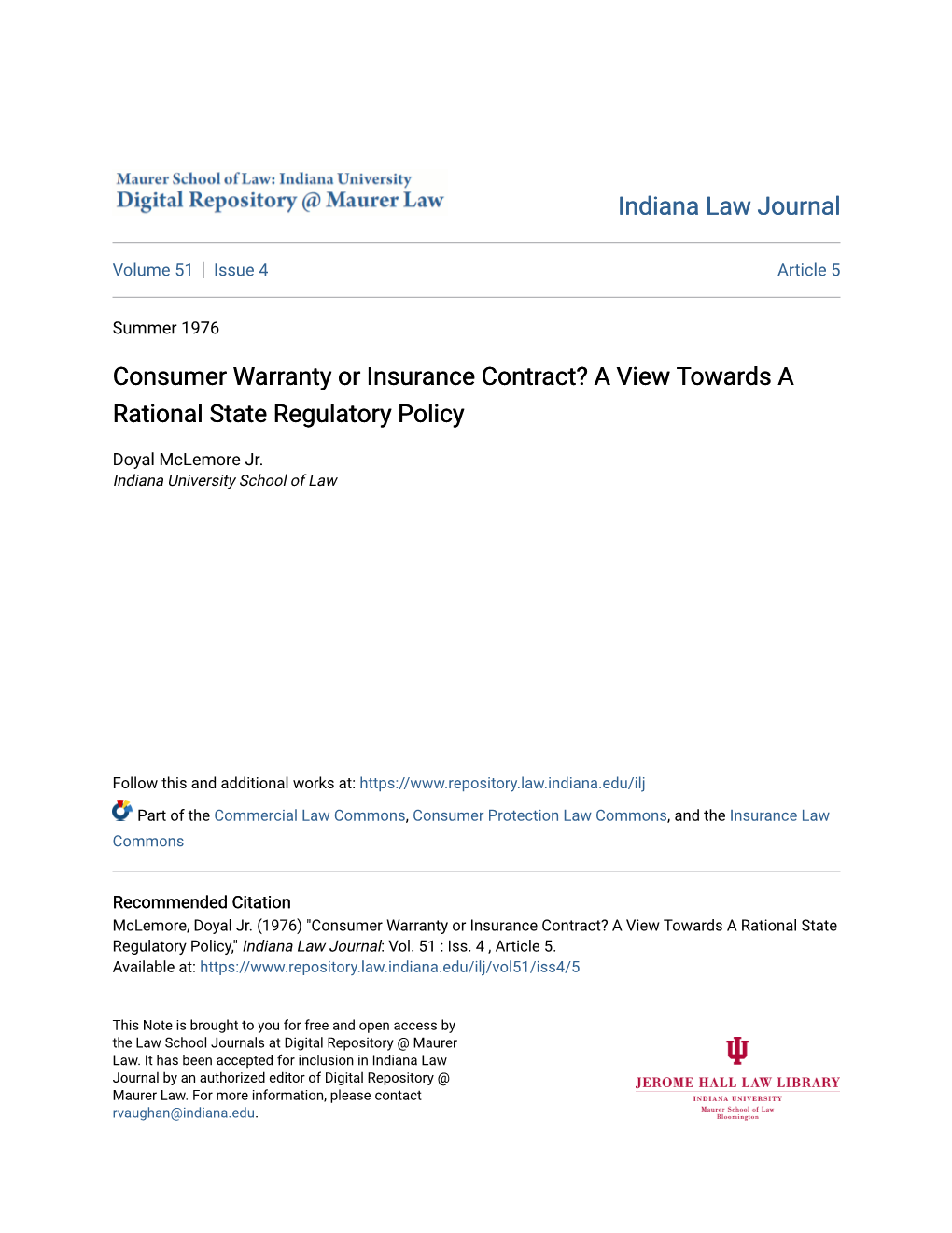 Consumer Warranty Or Insurance Contract? a View Towards a Rational State Regulatory Policy