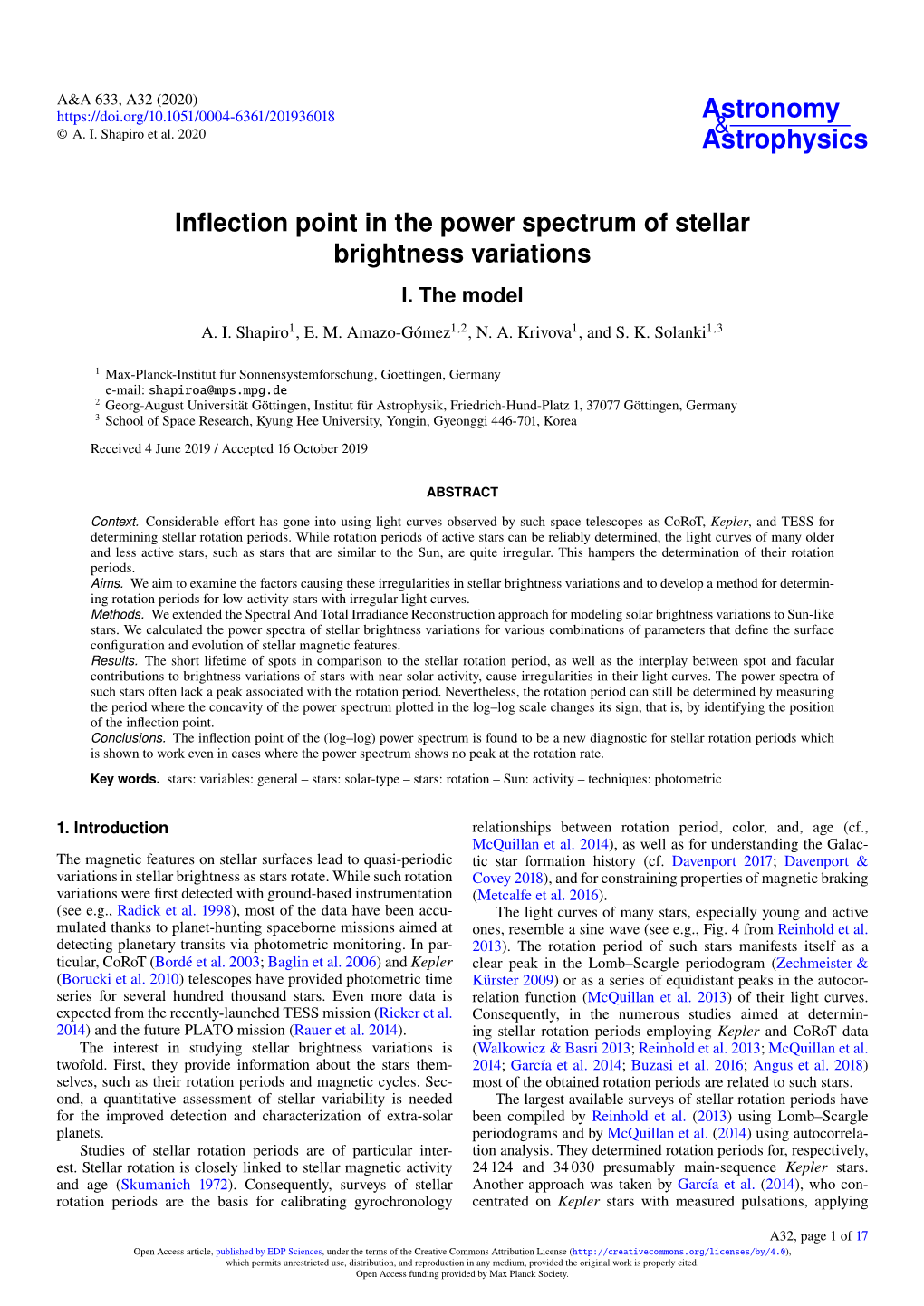 Inflection Point in the Power Spectrum of Stellar Brightness Variations