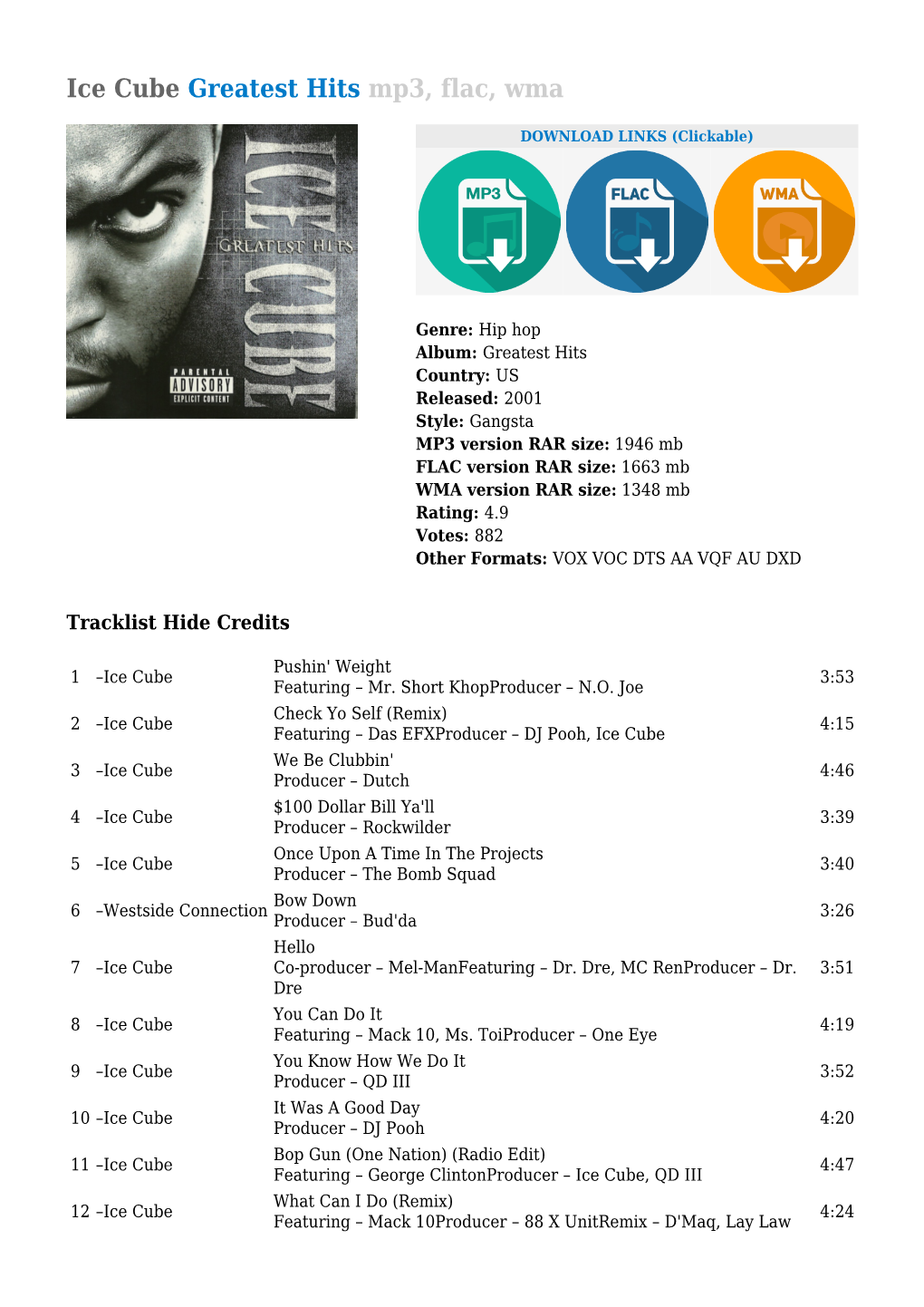 Ice Cube Greatest Hits Mp3, Flac, Wma