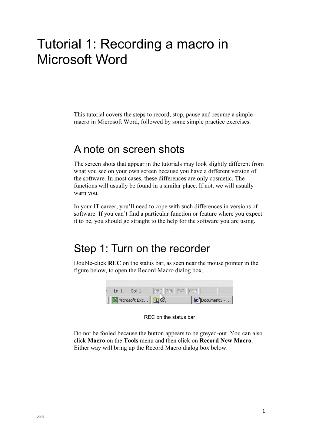 Tutorial 1: Recording a Macro in Microsoft Word