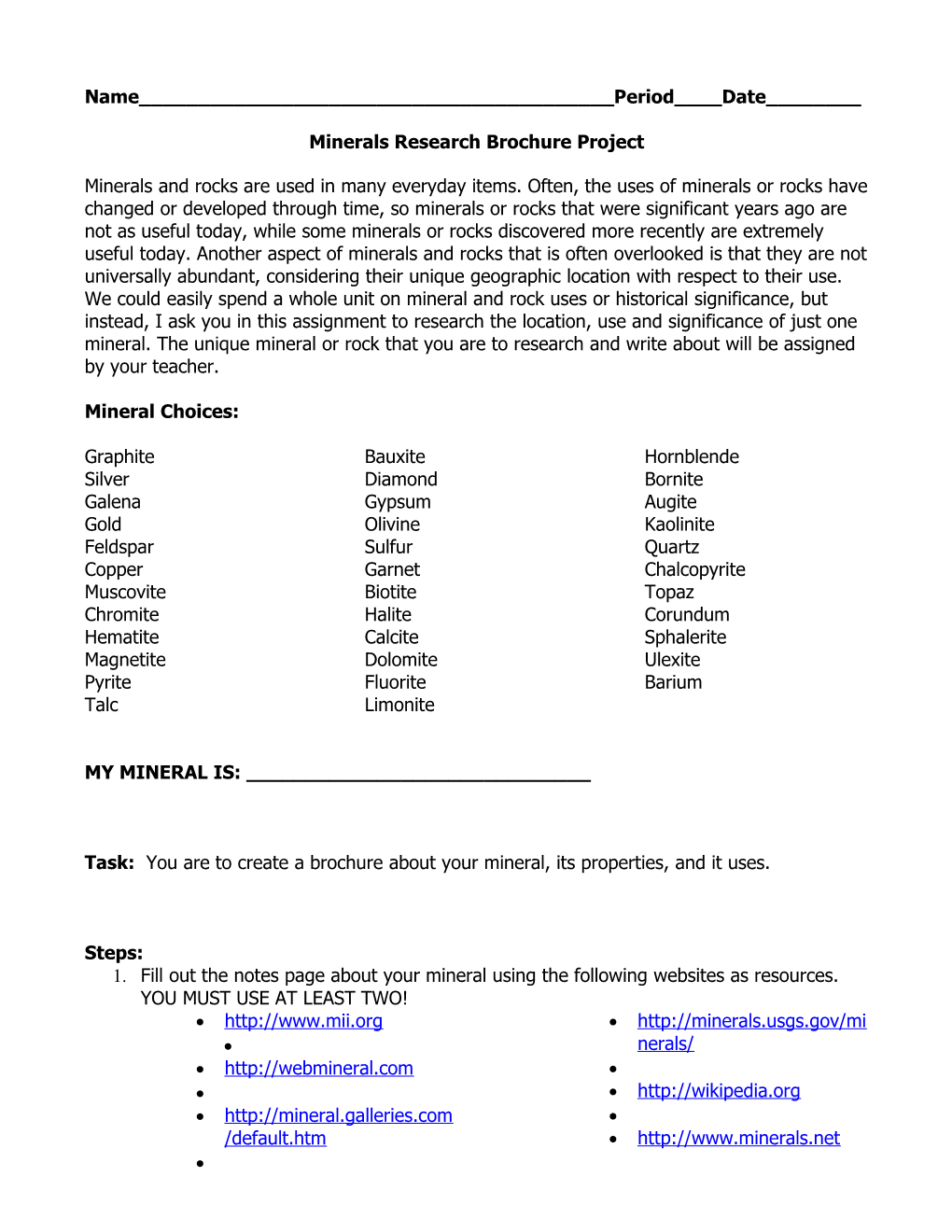 Minerals Research Brochure Project